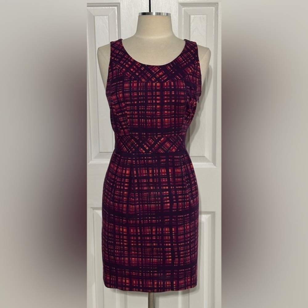 Merona Sleeveless Purple Plaid Sheath Dress Size 8